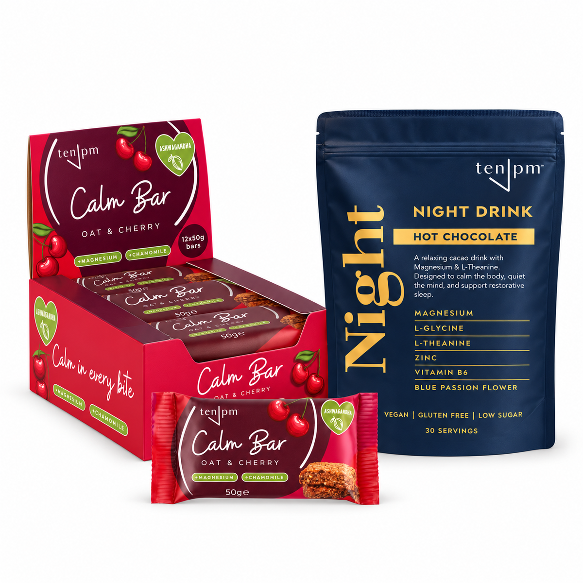 Evening Bundle — 30-serving Hot Chocolate pouch and 12 Oat & Cherry Calm Bars